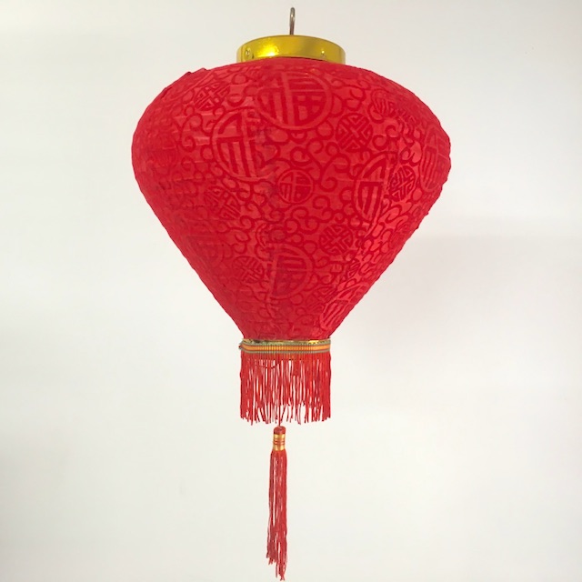 LANTERN, Asian - Chinese Red w Flocked Pattern 30 x 35cm L